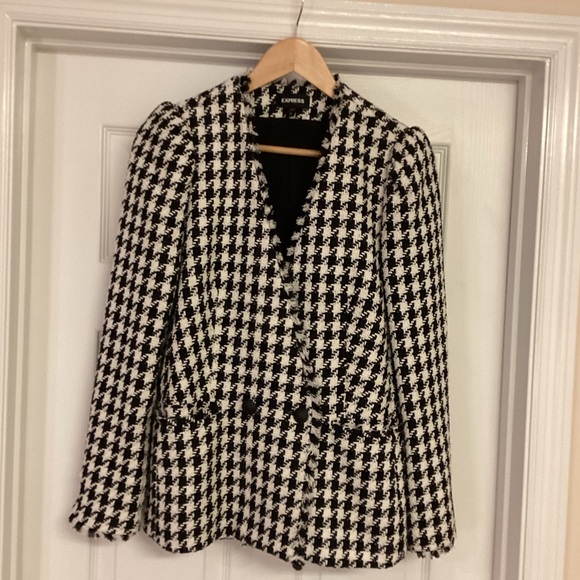 Express Tweed Houndstooth Puff Sleeve Blazer - Picture 6 of 10